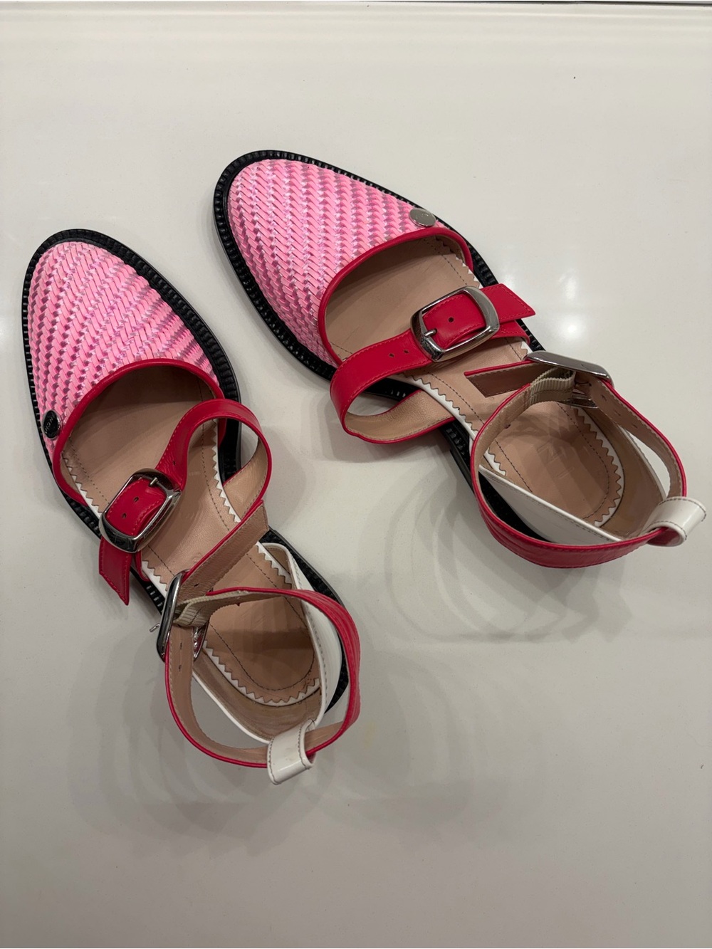 Women's Pink Woven Buckle Sandal with Ankle Strap